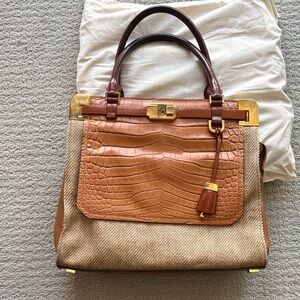Michael Kors Tan and Brown Crocodile-Patterned Bag with Gold Lock